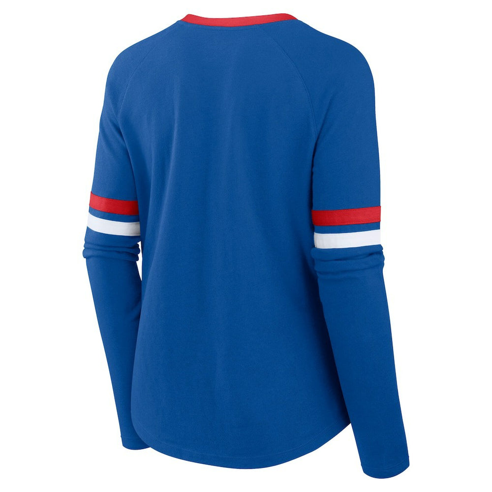 Buffalo Bills Fanatics Women's Plus Size Won & Done Lace-Up V-Neck Long Sleeve T-Shirt