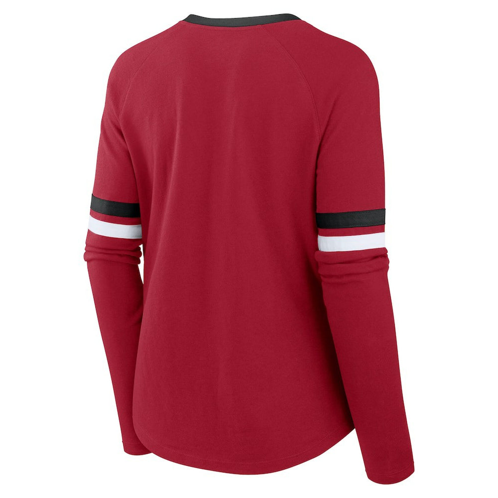 San Francisco 49ers Fanatics Women's Plus Size Won & Done Lace-Up V-Neck Long Sleeve T-Shirt