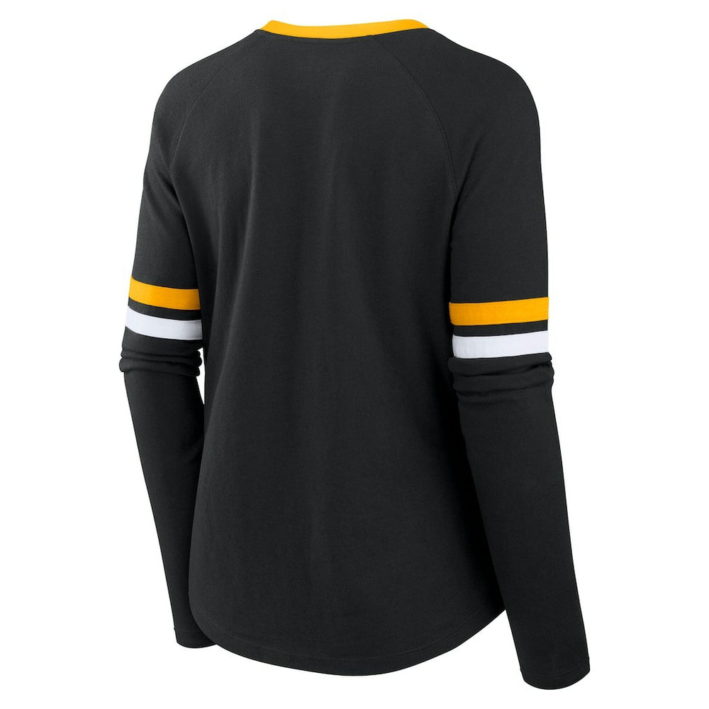 Pittsburgh Steelers Fanatics Women's Plus Size Won & Done Lace-Up V-Neck Long Sleeve T-Shirt