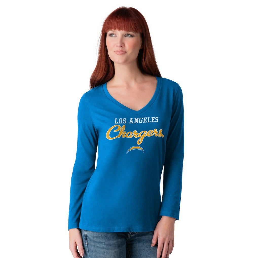 Los Angeles Chargers  G-III 4Her by Carl Banks Women's Post Season Long Sleeve V-Neck T-Shirt