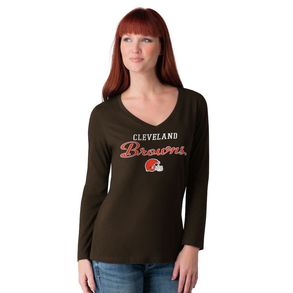 Cleveland Browns  G-III 4Her by Carl Banks Women's Post Season Long Sleeve V-Neck T-Shirt