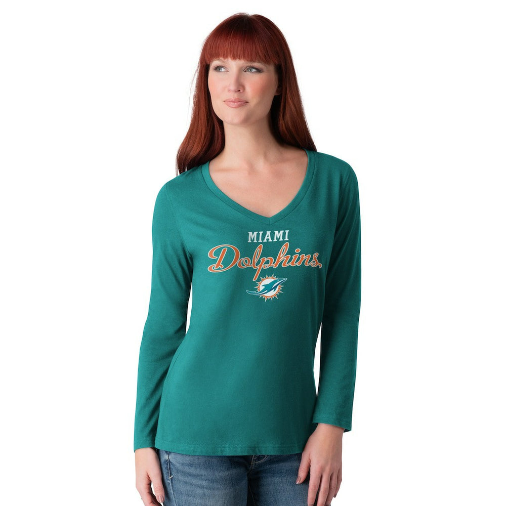 Miami Dolphins  G-III 4Her by Carl Banks Women's Post Season Long Sleeve V-Neck T-Shirt