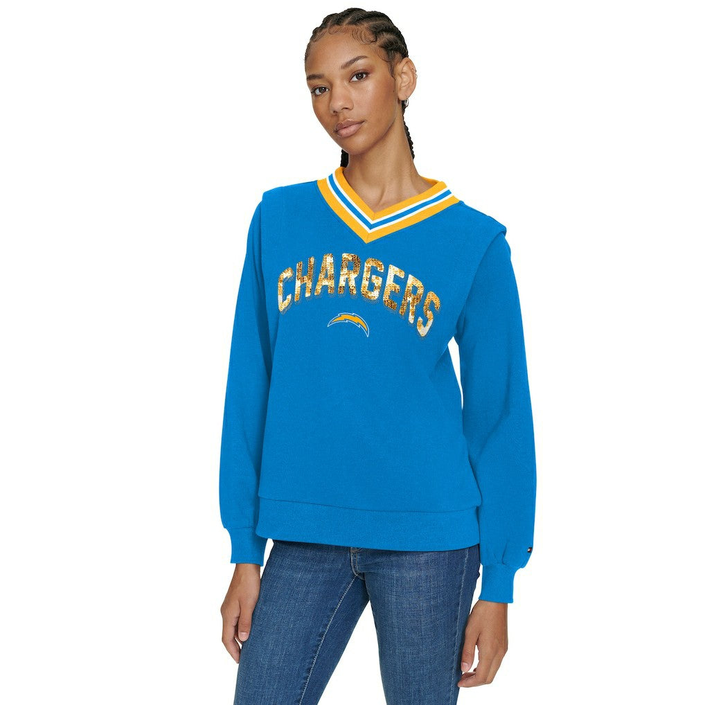 Los Angeles Chargers  Tommy Hilfiger Women's Alice V-Neck Pullover Sweatshirt