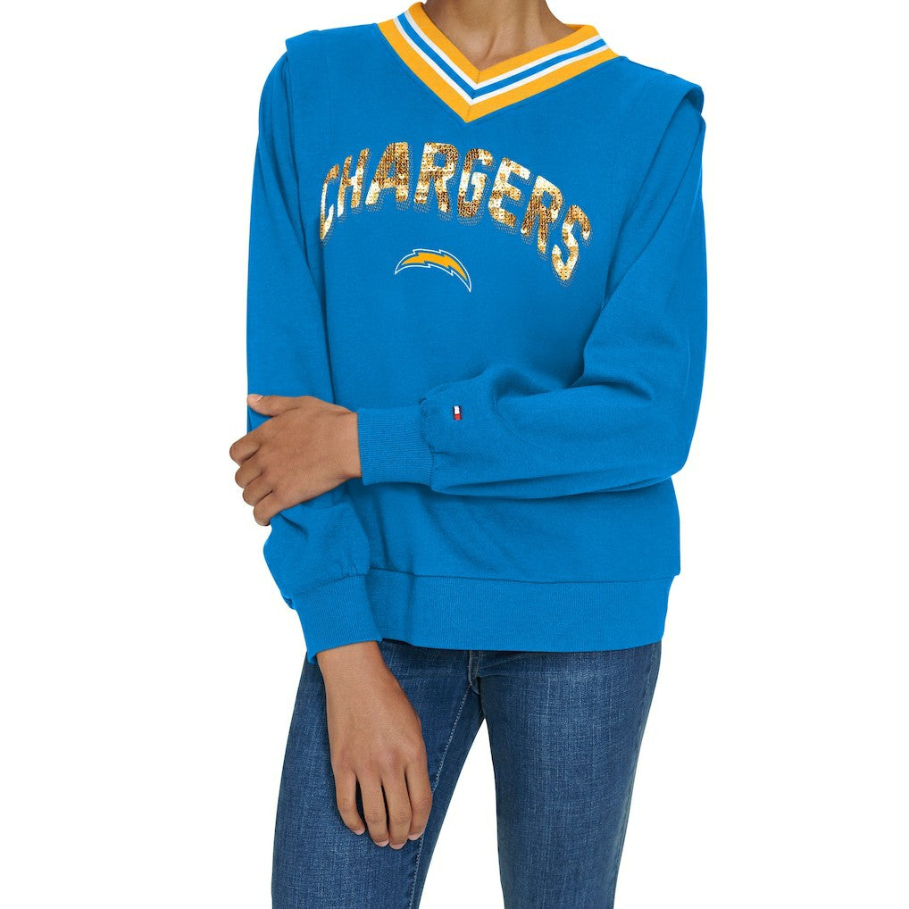 Los Angeles Chargers  Tommy Hilfiger Women's Alice V-Neck Pullover Sweatshirt