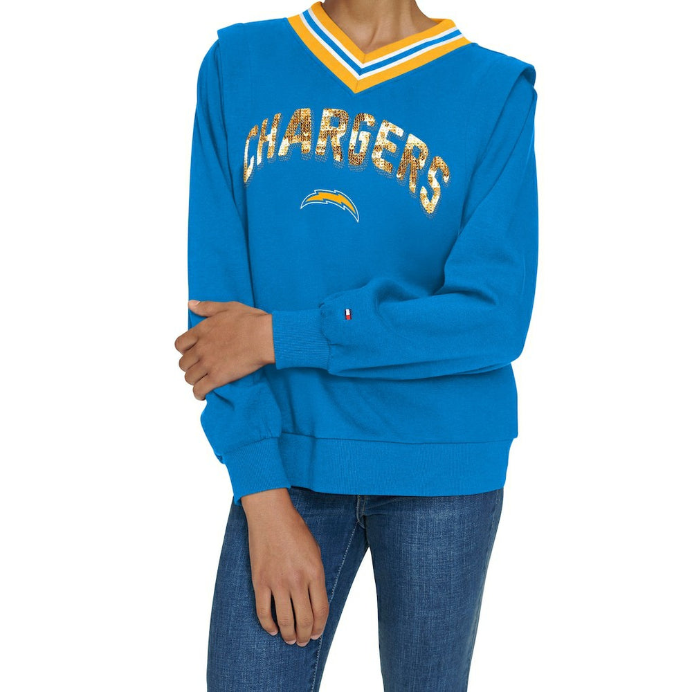 Los Angeles Chargers  Tommy Hilfiger Women's Alice V-Neck Pullover Sweatshirt
