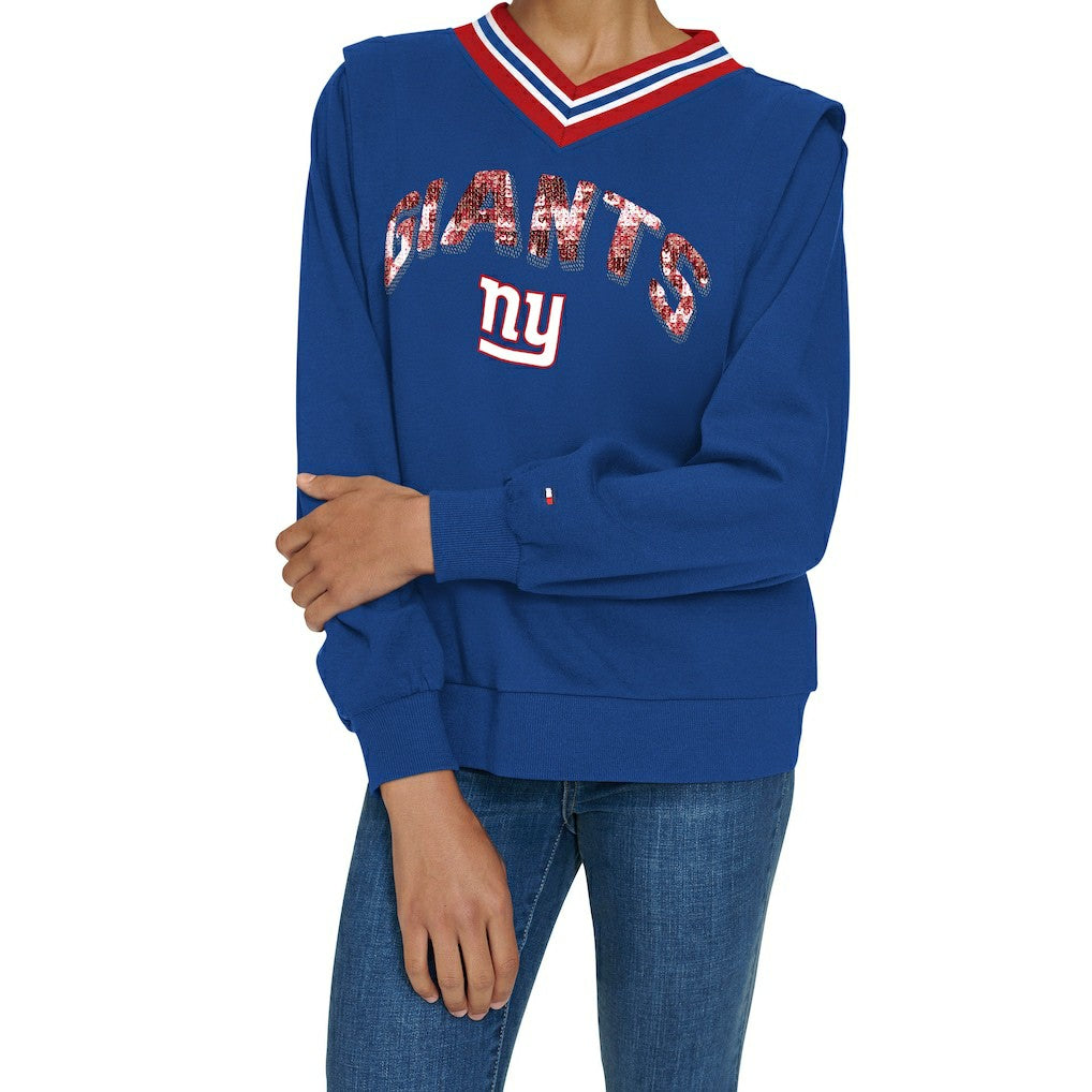 New York Giants  Tommy Hilfiger Women's Alice V-Neck Pullover Sweatshirt