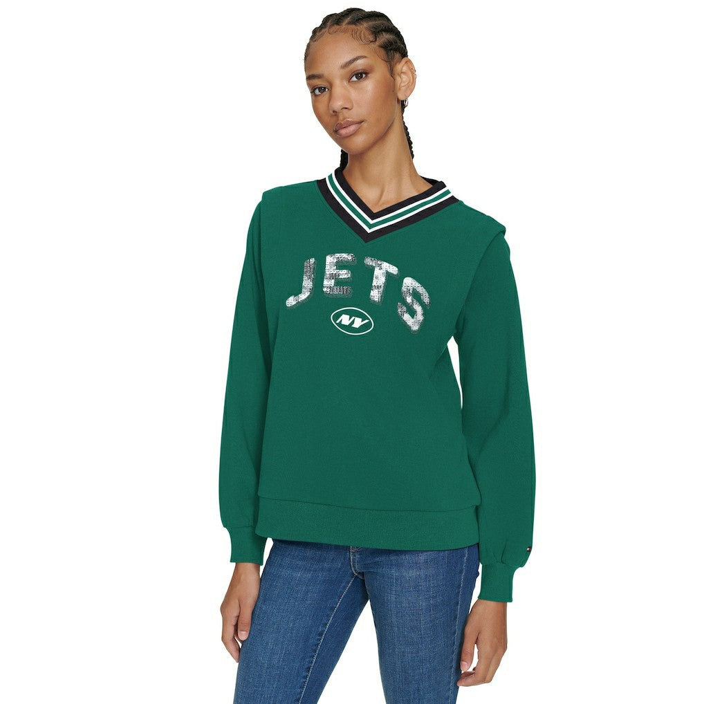 New York Jets  Tommy Hilfiger Women's Alice V-Neck Pullover Sweatshirt