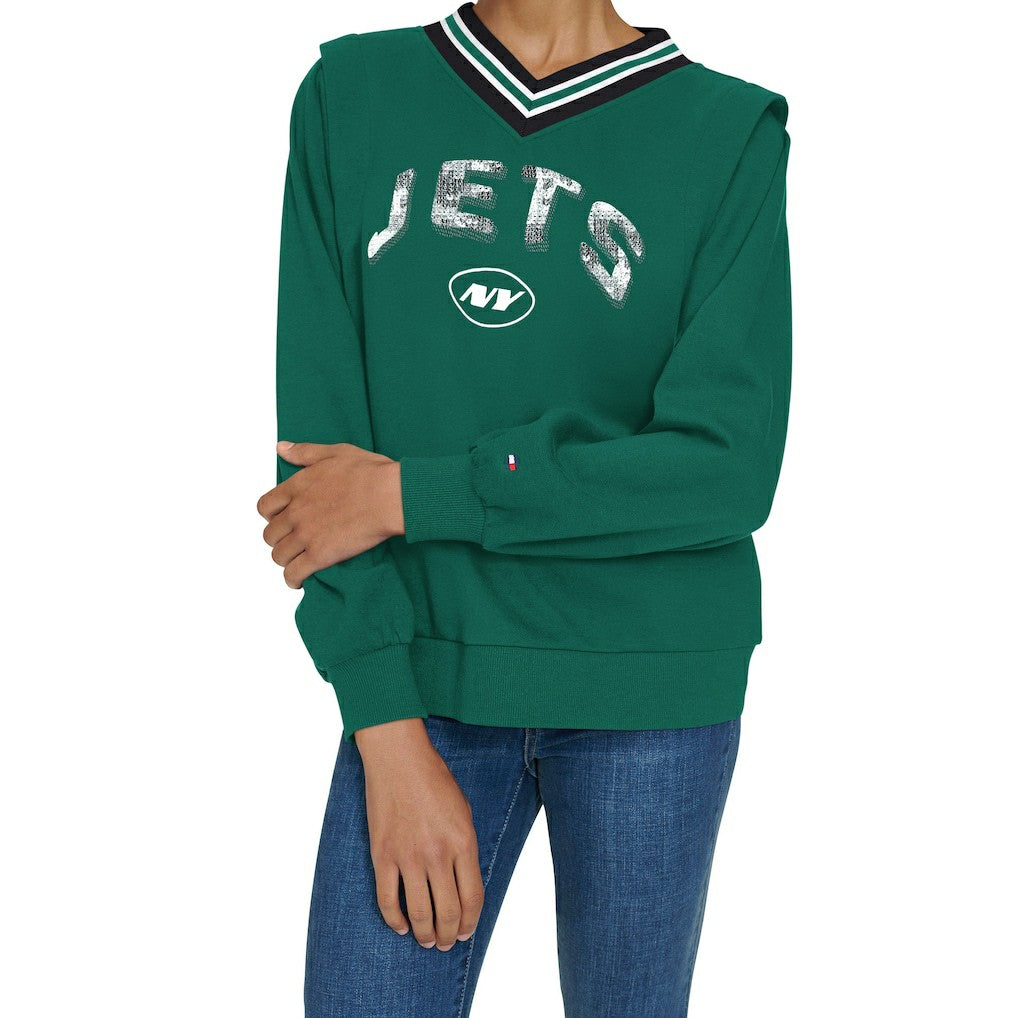 New York Jets  Tommy Hilfiger Women's Alice V-Neck Pullover Sweatshirt