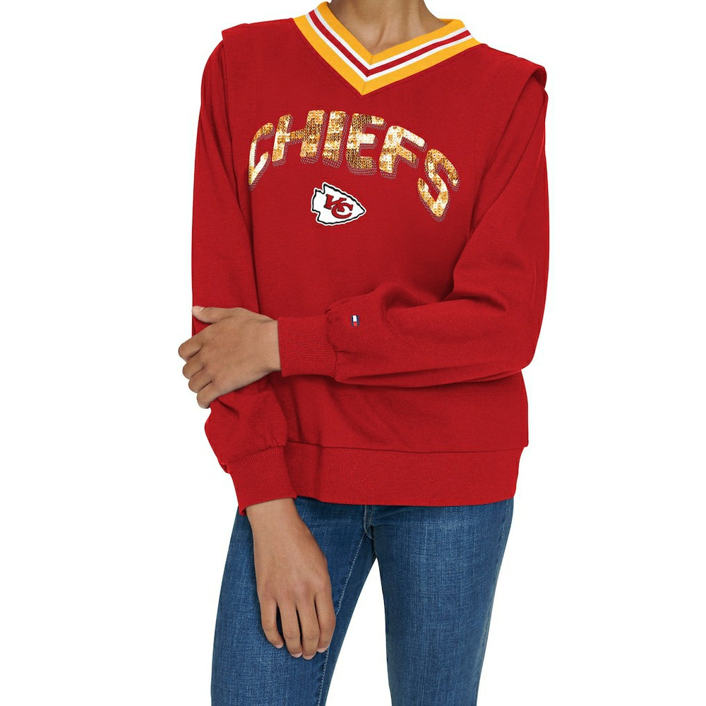 Kansas City Chiefs  Tommy Hilfiger Women's Alice V-Neck Pullover Sweatshirt