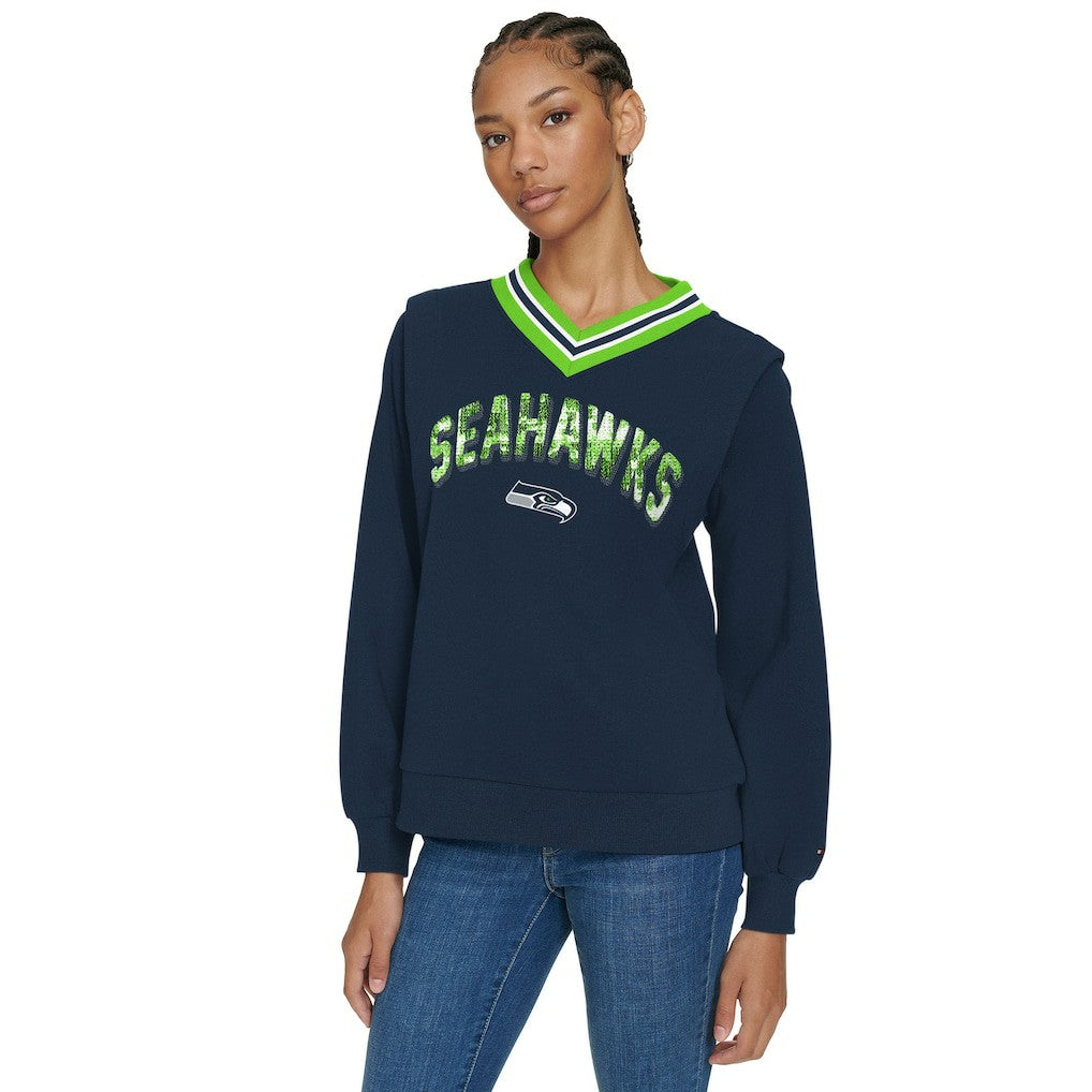 Seattle Seahawks  Tommy Hilfiger Women's Alice V-Neck Pullover Sweatshirt