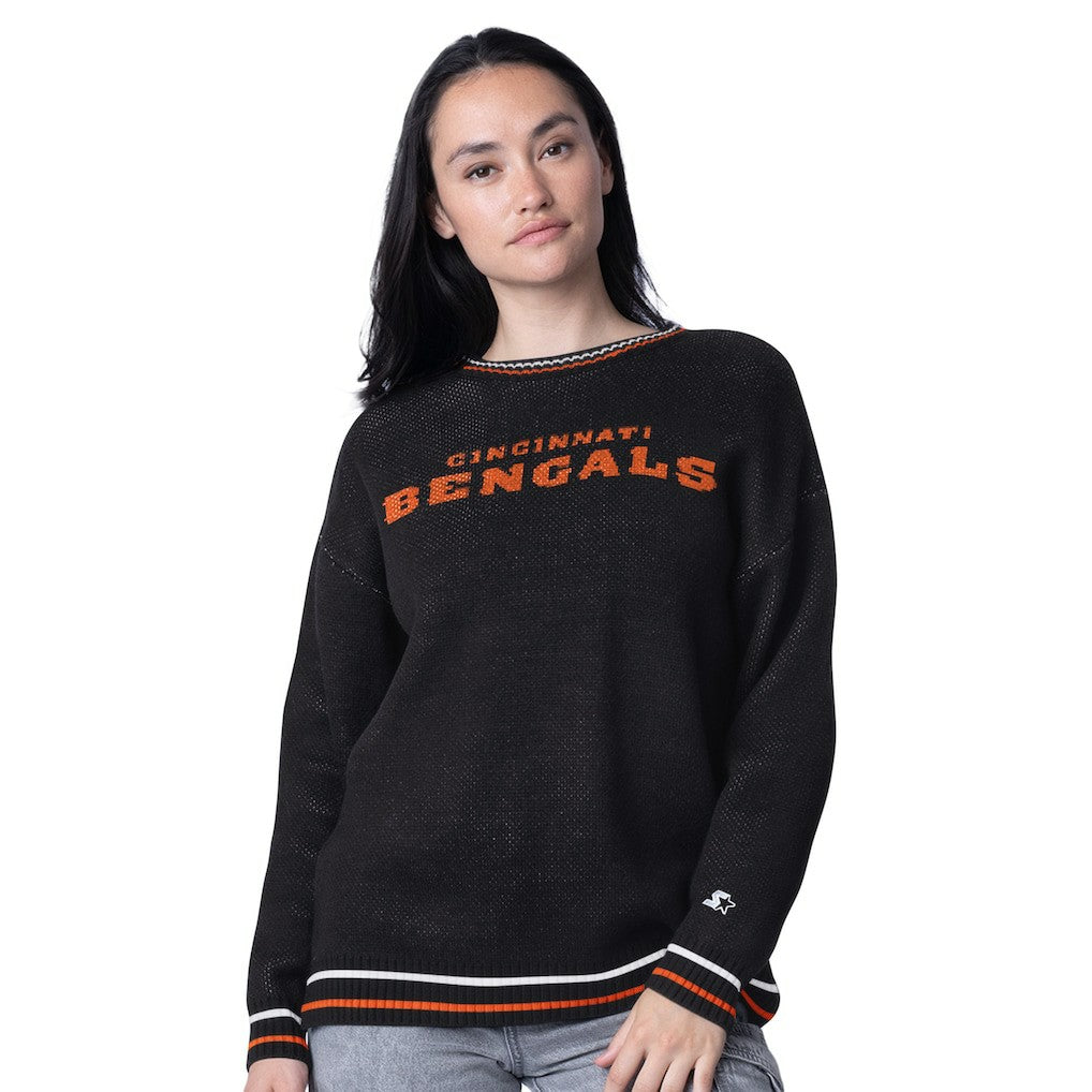 Cincinnati Bengals  Starter Women's Oversized On the Ball Intarsia Knit Pullover Sweater