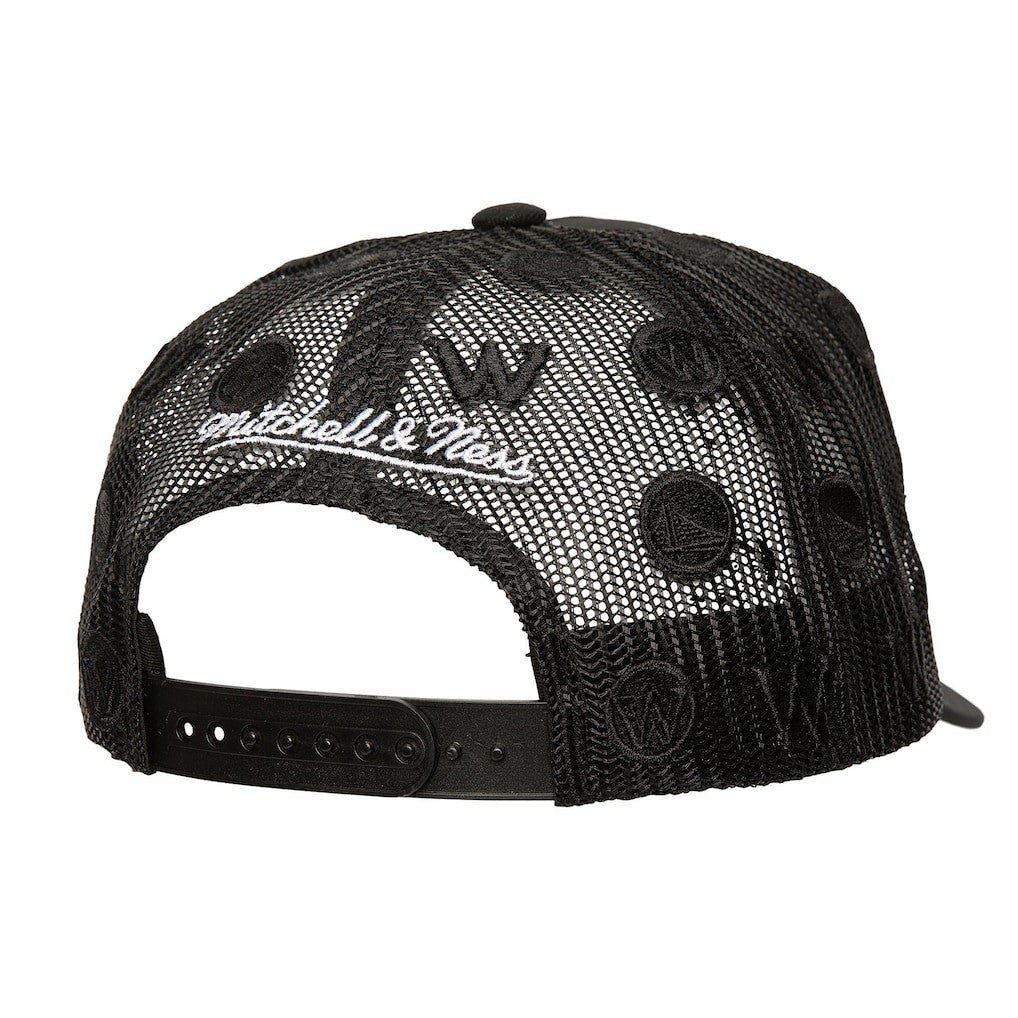 Golden State Warriors Monogram Allover Logo Mesh Trucker Adjustable Hat sale New