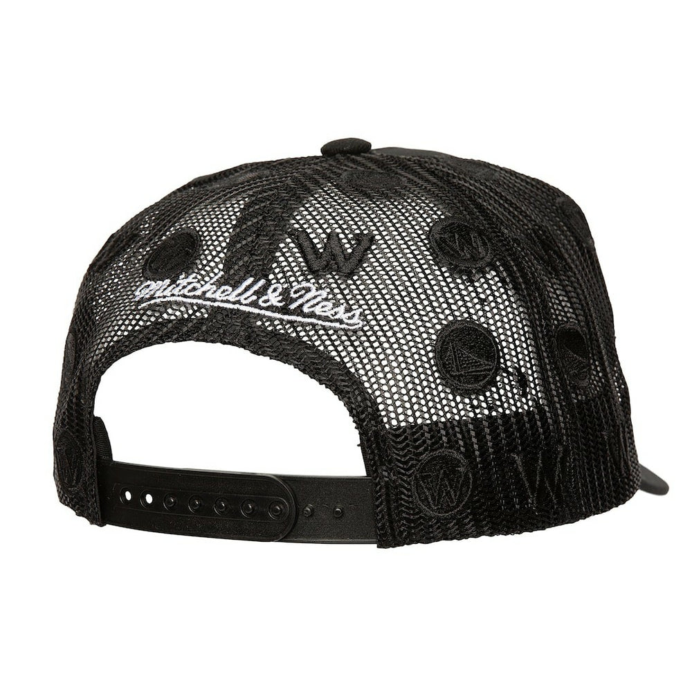 Golden State Warriors Monogram Allover Logo Mesh Trucker Adjustable Hat sale New