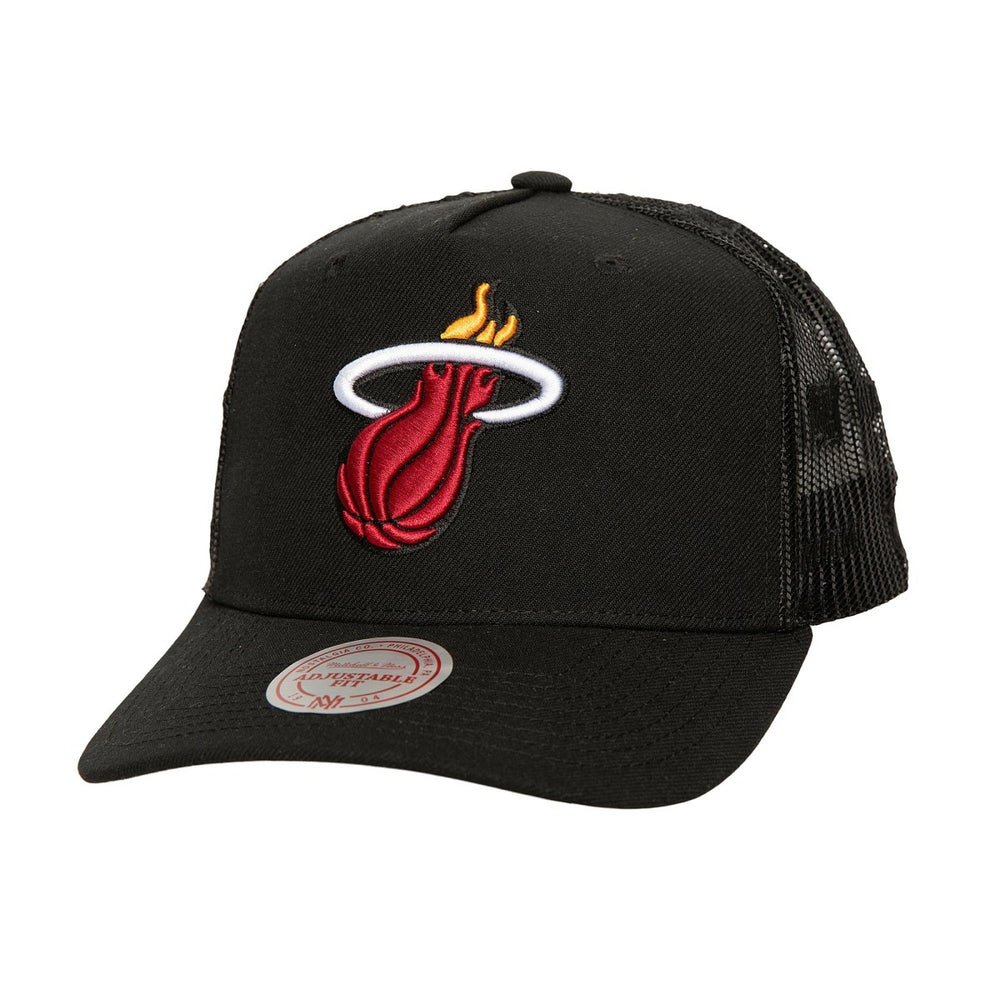 Miami Heat Monogram Allover Logo Mesh Trucker Adjustable Hat On Sale