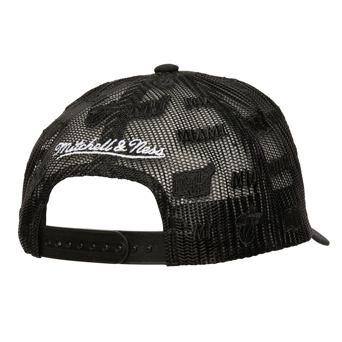 Miami Heat Monogram Allover Logo Mesh Trucker Adjustable Hat On Sale