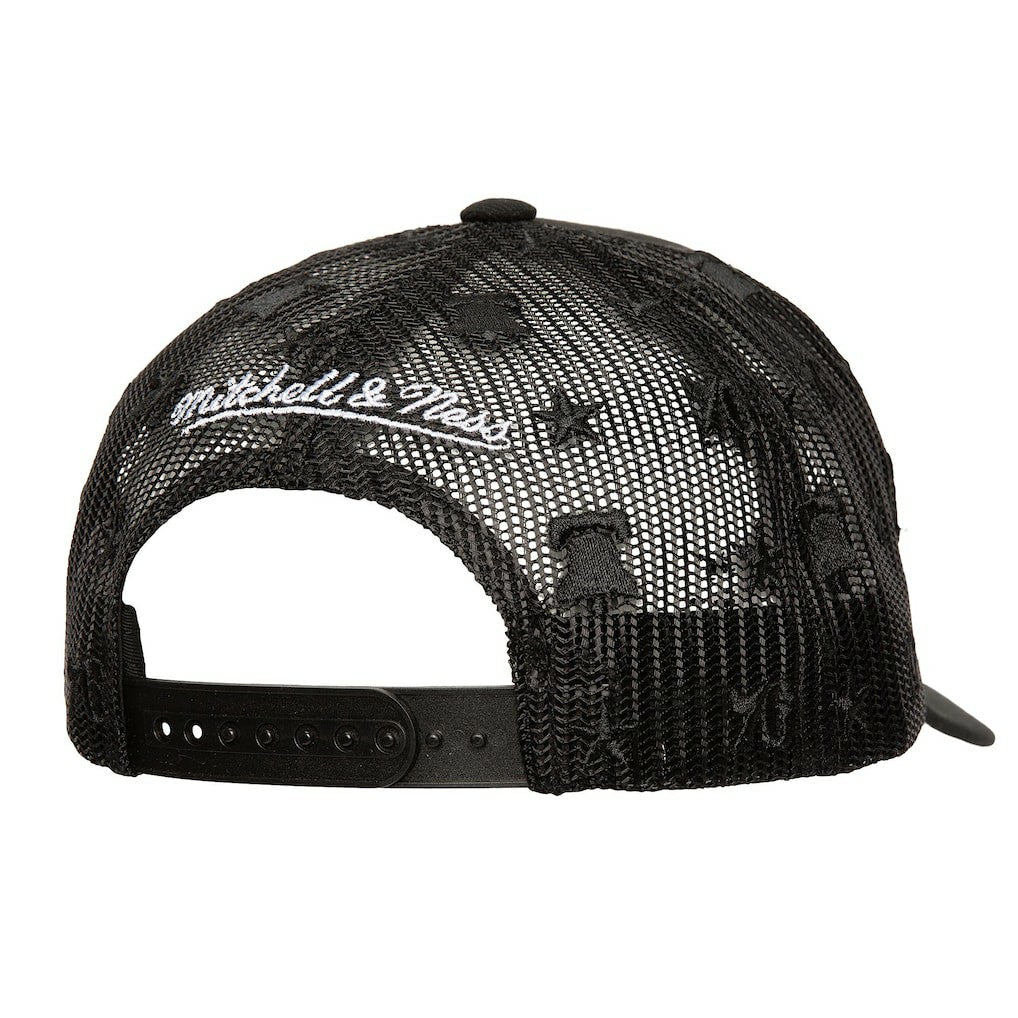 Philadelphia 76ers Monogram Allover Logo Mesh Trucker Adjustable Hat New
