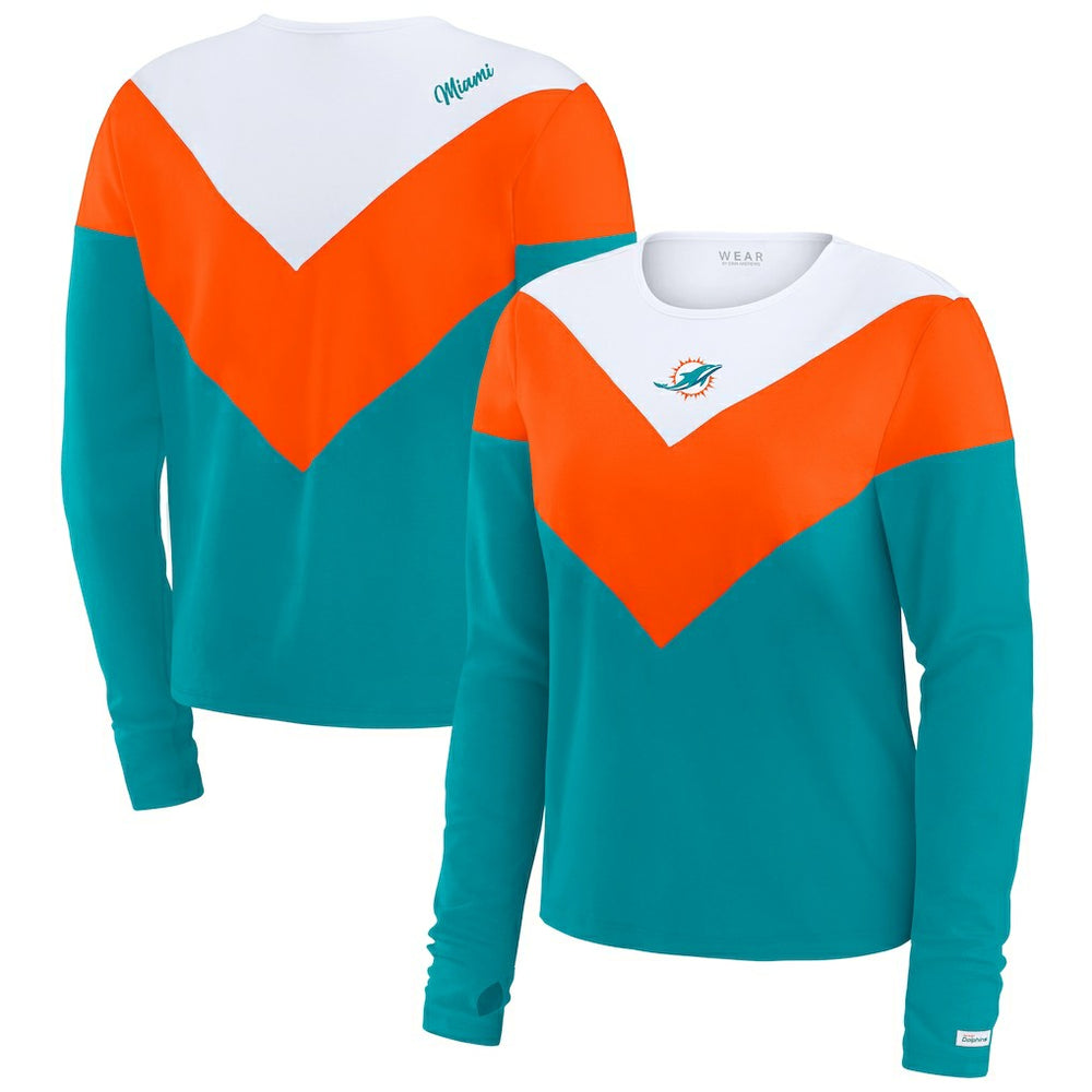 Miami Dolphins  WEAR by Erin Andrews Women's Chevron Tri-Blend Long Sleeve T-Shirt
