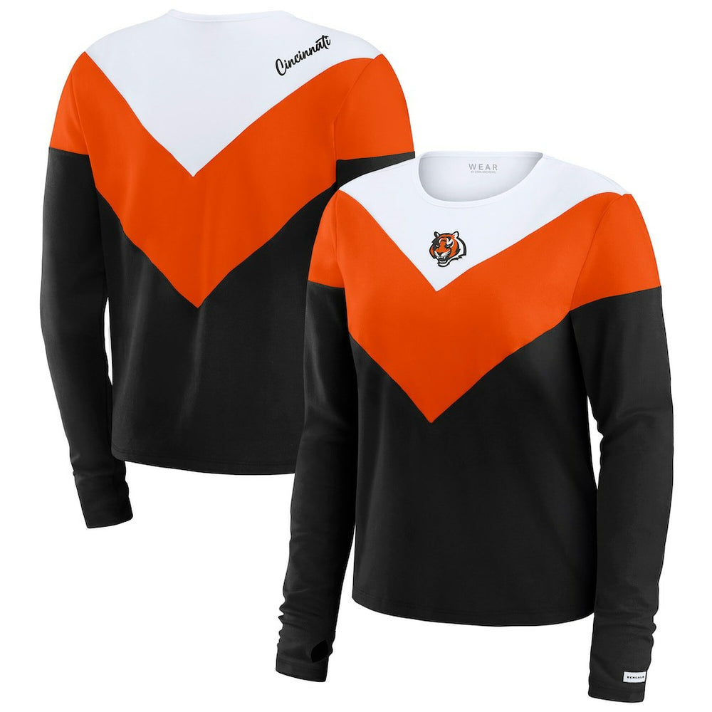 Cincinnati Bengals  WEAR by Erin Andrews Women's Plus Size Chevron Tri-Blend Long Sleeve T-Shirt