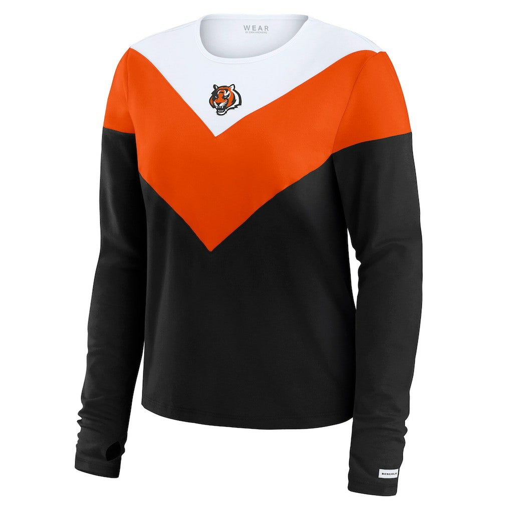 Cincinnati Bengals  WEAR by Erin Andrews Women's Plus Size Chevron Tri-Blend Long Sleeve T-Shirt