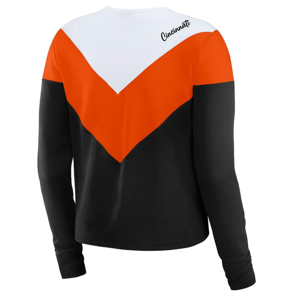 Cincinnati Bengals  WEAR by Erin Andrews Women's Plus Size Chevron Tri-Blend Long Sleeve T-Shirt