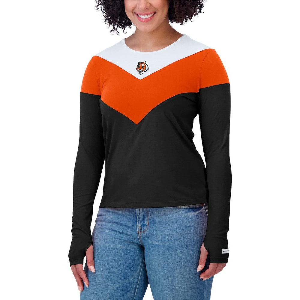 Cincinnati Bengals  WEAR by Erin Andrews Women's Plus Size Chevron Tri-Blend Long Sleeve T-Shirt