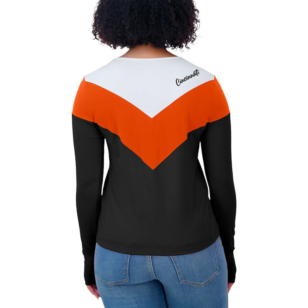 Cincinnati Bengals  WEAR by Erin Andrews Women's Plus Size Chevron Tri-Blend Long Sleeve T-Shirt