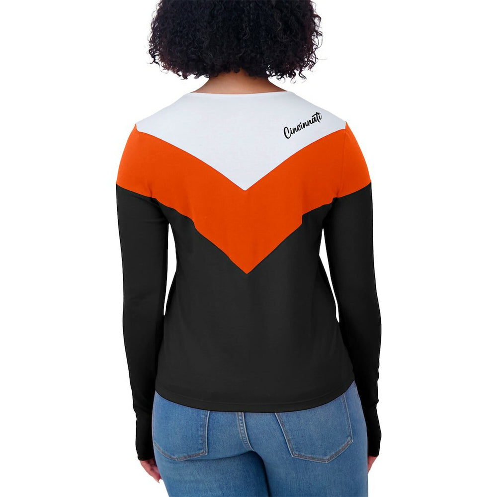 Cincinnati Bengals  WEAR by Erin Andrews Women's Plus Size Chevron Tri-Blend Long Sleeve T-Shirt