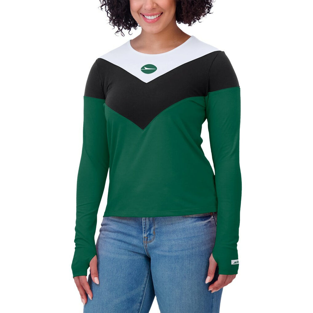 New York Jets  WEAR by Erin Andrews Women's Plus Size Chevron Tri-Blend Long Sleeve T-Shirt