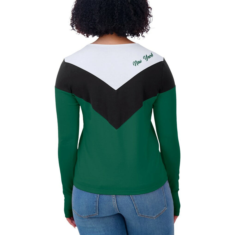 New York Jets  WEAR by Erin Andrews Women's Plus Size Chevron Tri-Blend Long Sleeve T-Shirt