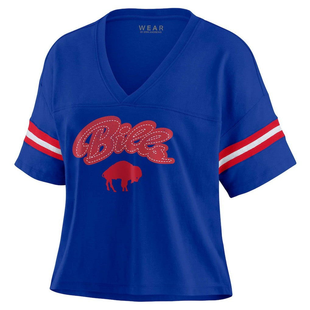 Buffalo Bills  WEAR by Erin Andrews Women's Plus Size Color Block Boxy V-Neck T-Shirt