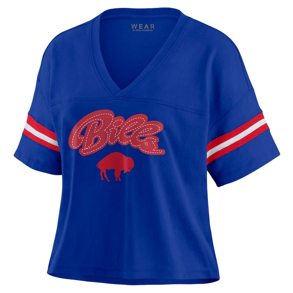 Buffalo Bills  WEAR by Erin Andrews Women's Plus Size Color Block Boxy V-Neck T-Shirt