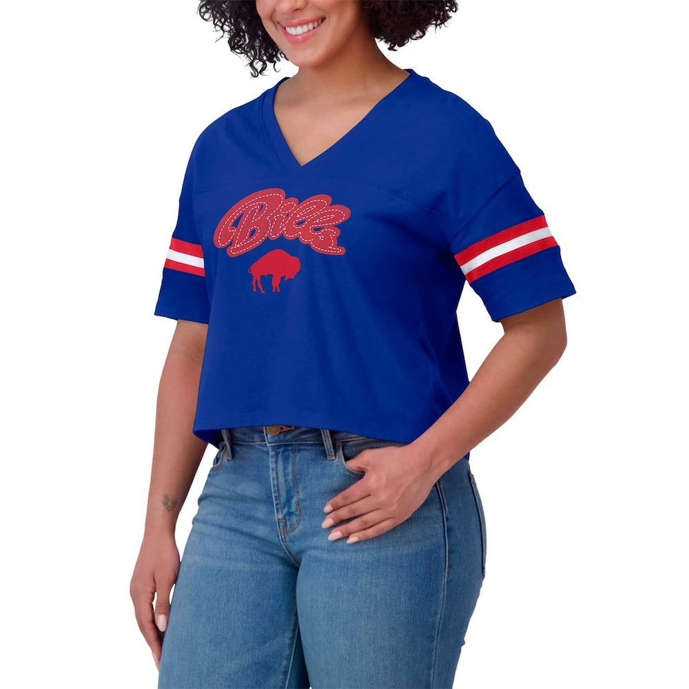 Buffalo Bills  WEAR by Erin Andrews Women's Plus Size Color Block Boxy V-Neck T-Shirt