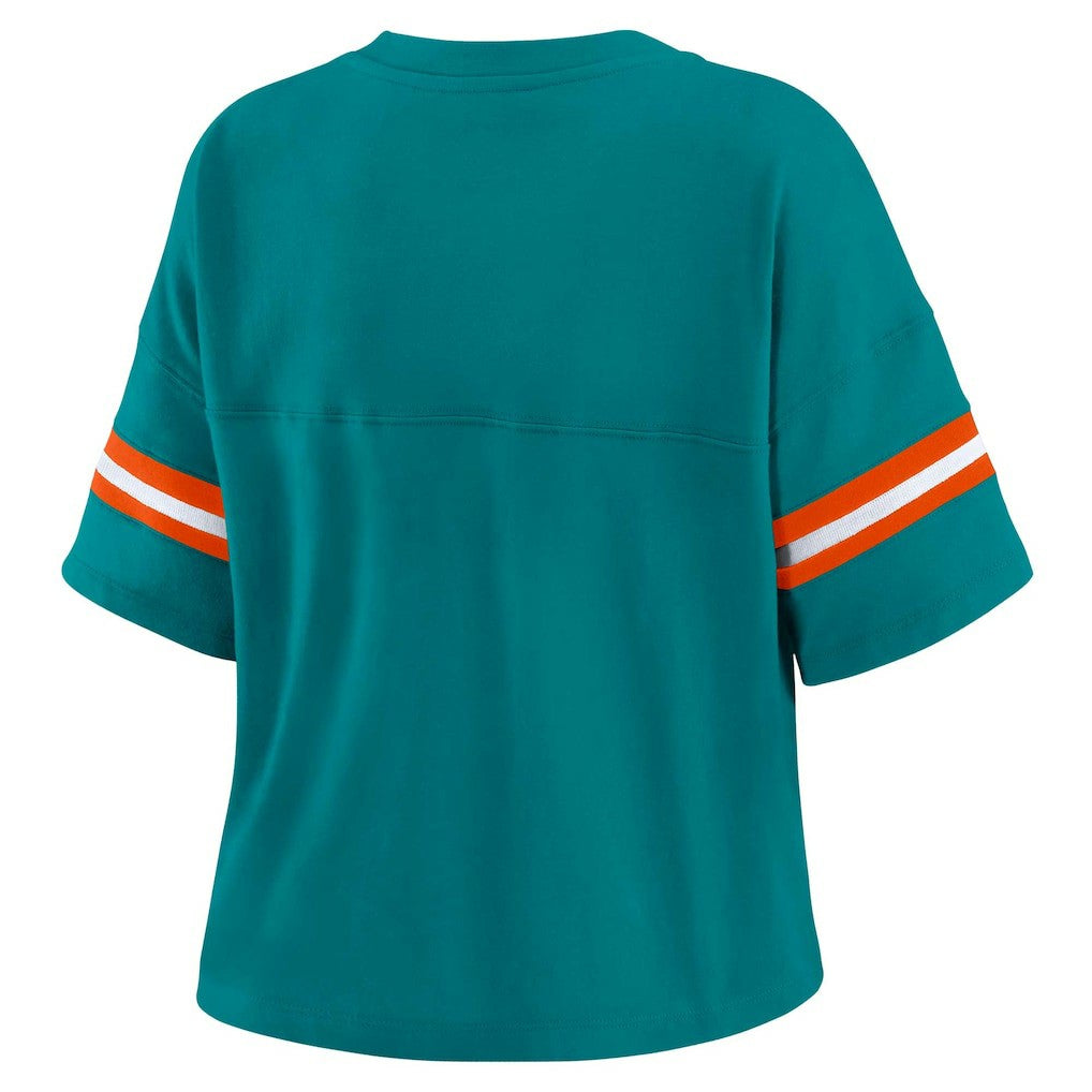 Miami Dolphins  WEAR by Erin Andrews Women's Plus Size Color Block Boxy V-Neck T-Shirt