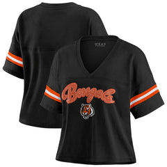 Cincinnati Bengals  WEAR by Erin Andrews Women's Plus Size Color Block Boxy V-Neck T-Shirt