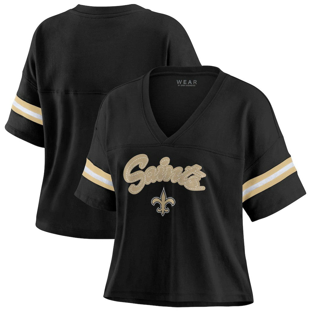 New Orleans Saints  WEAR by Erin Andrews Women's Plus Size Color Block Boxy V-Neck T-Shirt