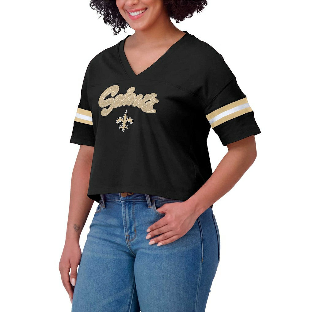 New Orleans Saints  WEAR by Erin Andrews Women's Plus Size Color Block Boxy V-Neck T-Shirt