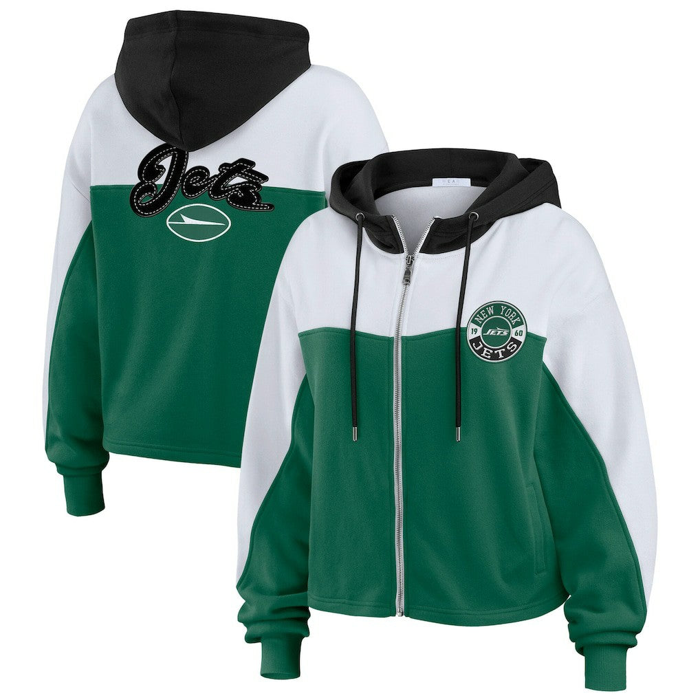 New York Jets  WEAR by Erin Andrews Women's Color Block Full-Zip Hoodie