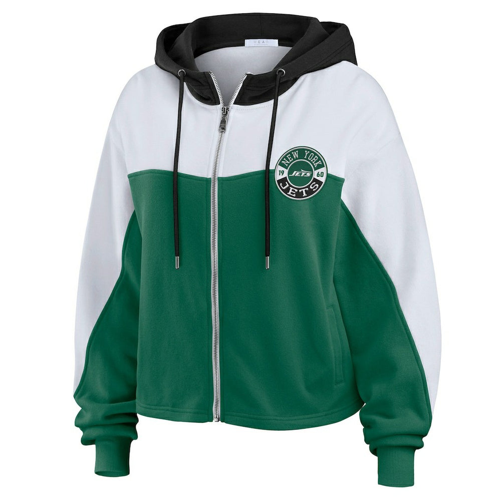 New York Jets  WEAR by Erin Andrews Women's Color Block Full-Zip Hoodie
