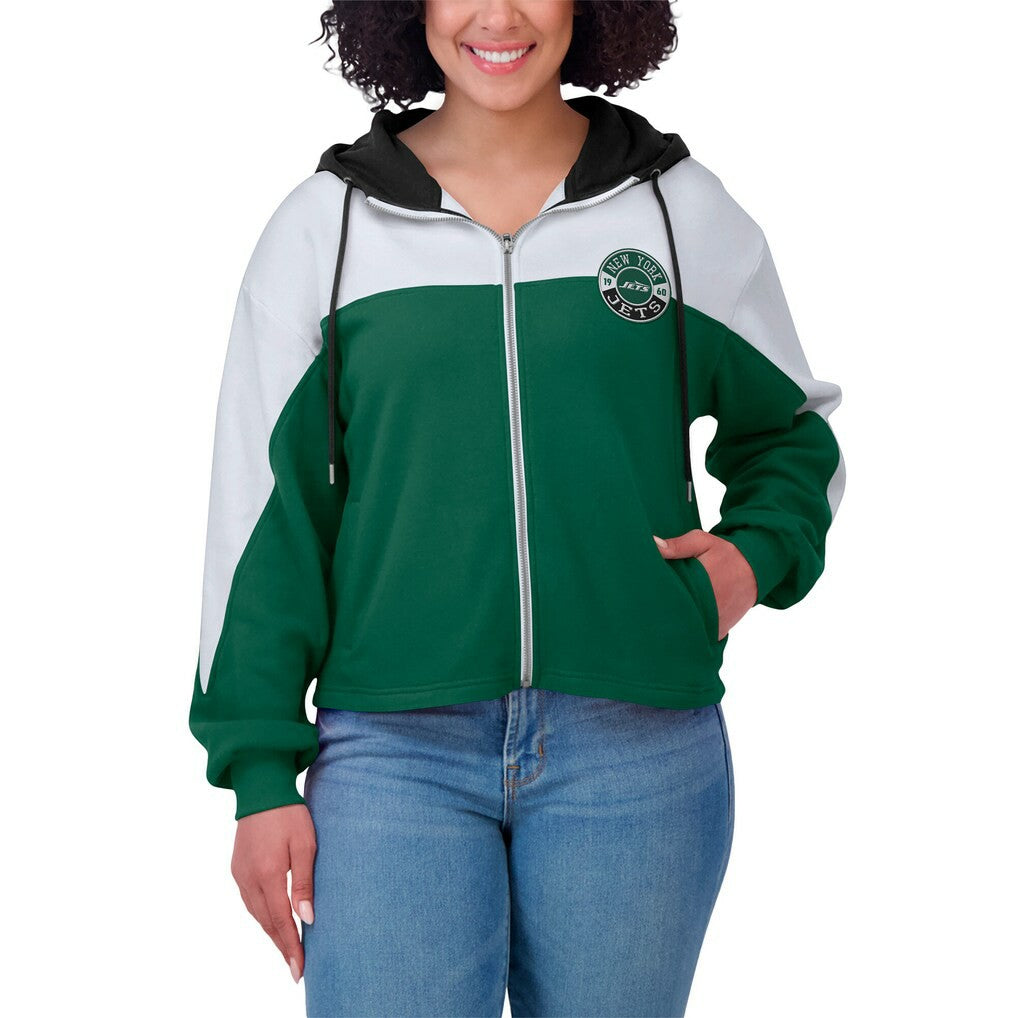 New York Jets  WEAR by Erin Andrews Women's Color Block Full-Zip Hoodie