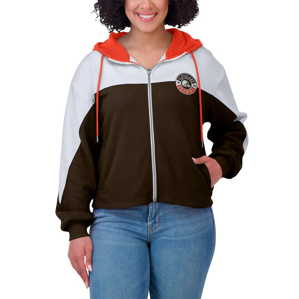 Cleveland Browns  WEAR by Erin Andrews Women's Plus Size Color Block Full-Zip Hoodie