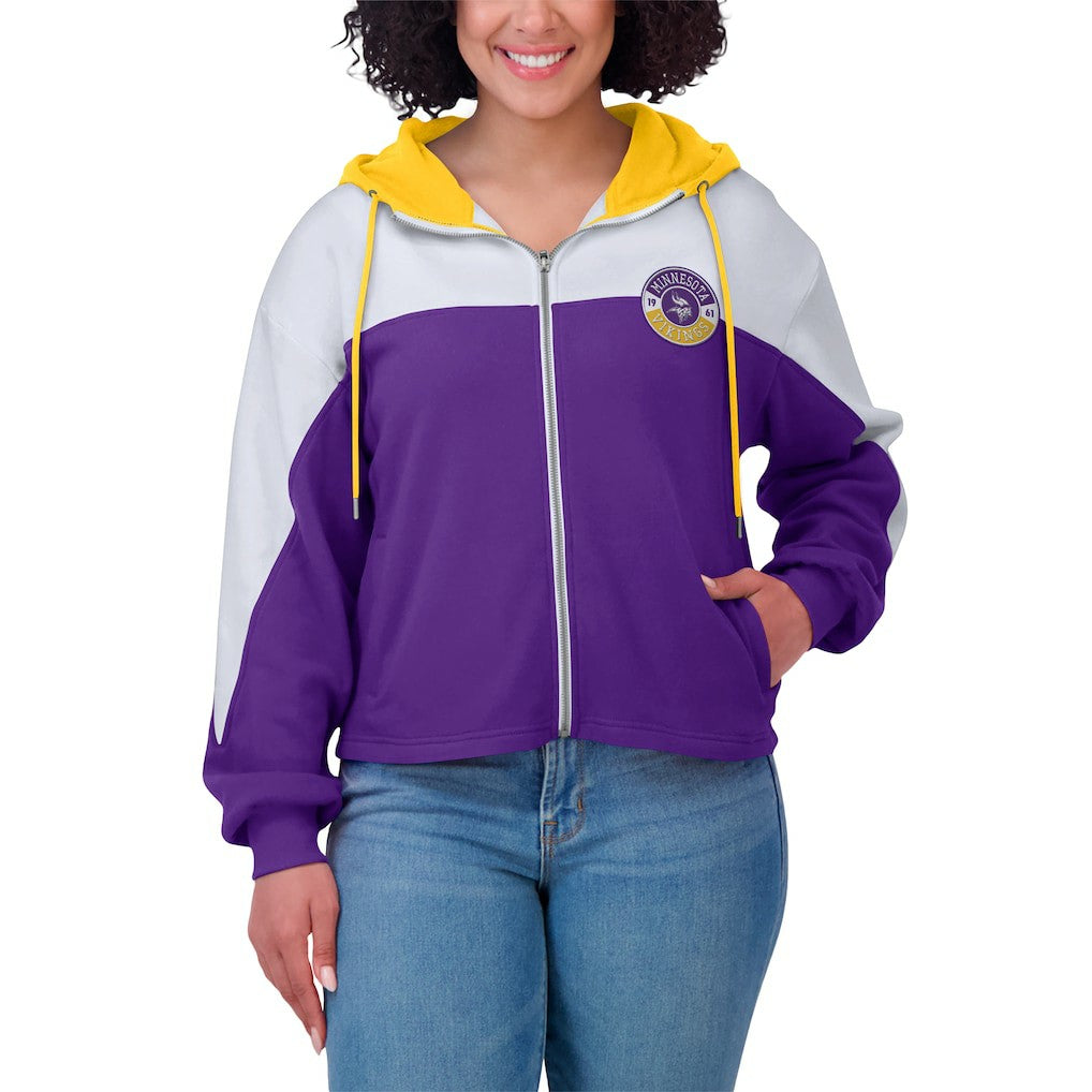 Minnesota Vikings  WEAR by Erin Andrews Women's Plus Size Color Block Full-Zip Hoodie