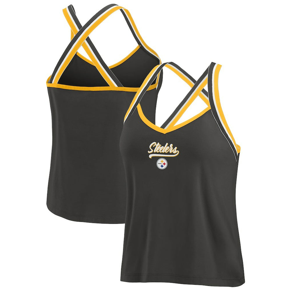 Pittsburgh Steelers  WEAR by Erin Andrews Women's Cross Strap Tri-Blend Tank Top