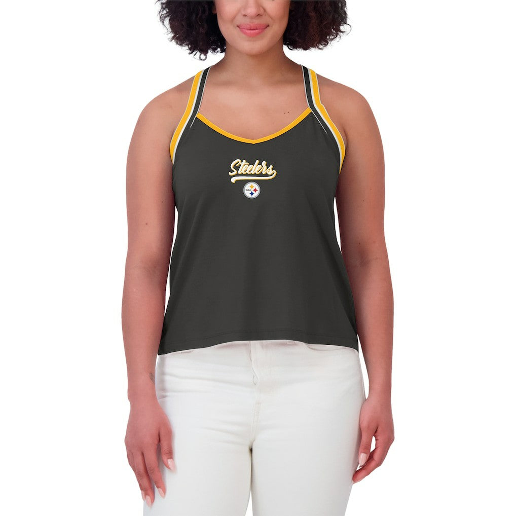 Pittsburgh Steelers  WEAR by Erin Andrews Women's Cross Strap Tri-Blend Tank Top