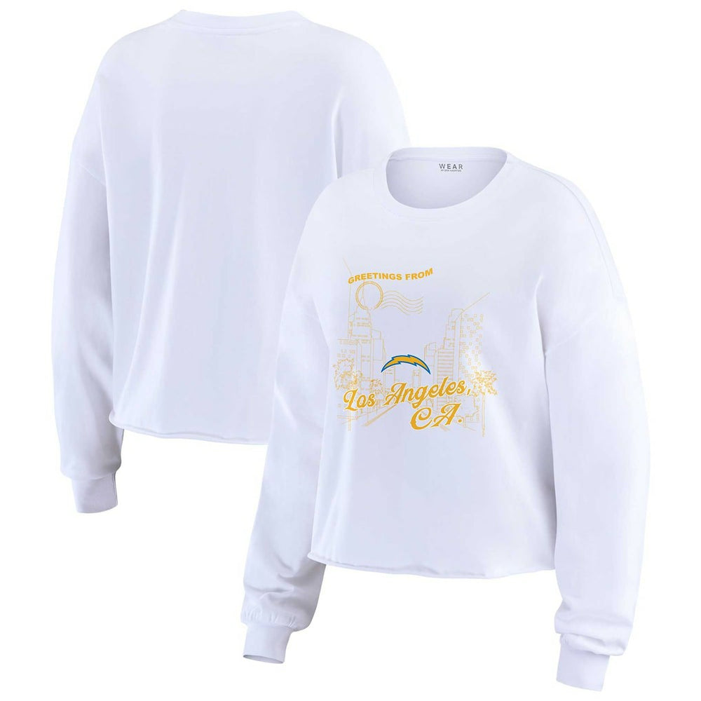 Los Angeles Chargers  WEAR by Erin Andrews Women's Postcard Cropped Long Sleeve Top