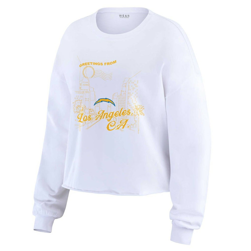 Los Angeles Chargers  WEAR by Erin Andrews Women's Postcard Cropped Long Sleeve Top