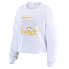 Los Angeles Chargers  WEAR by Erin Andrews Women's Postcard Cropped Long Sleeve Top
