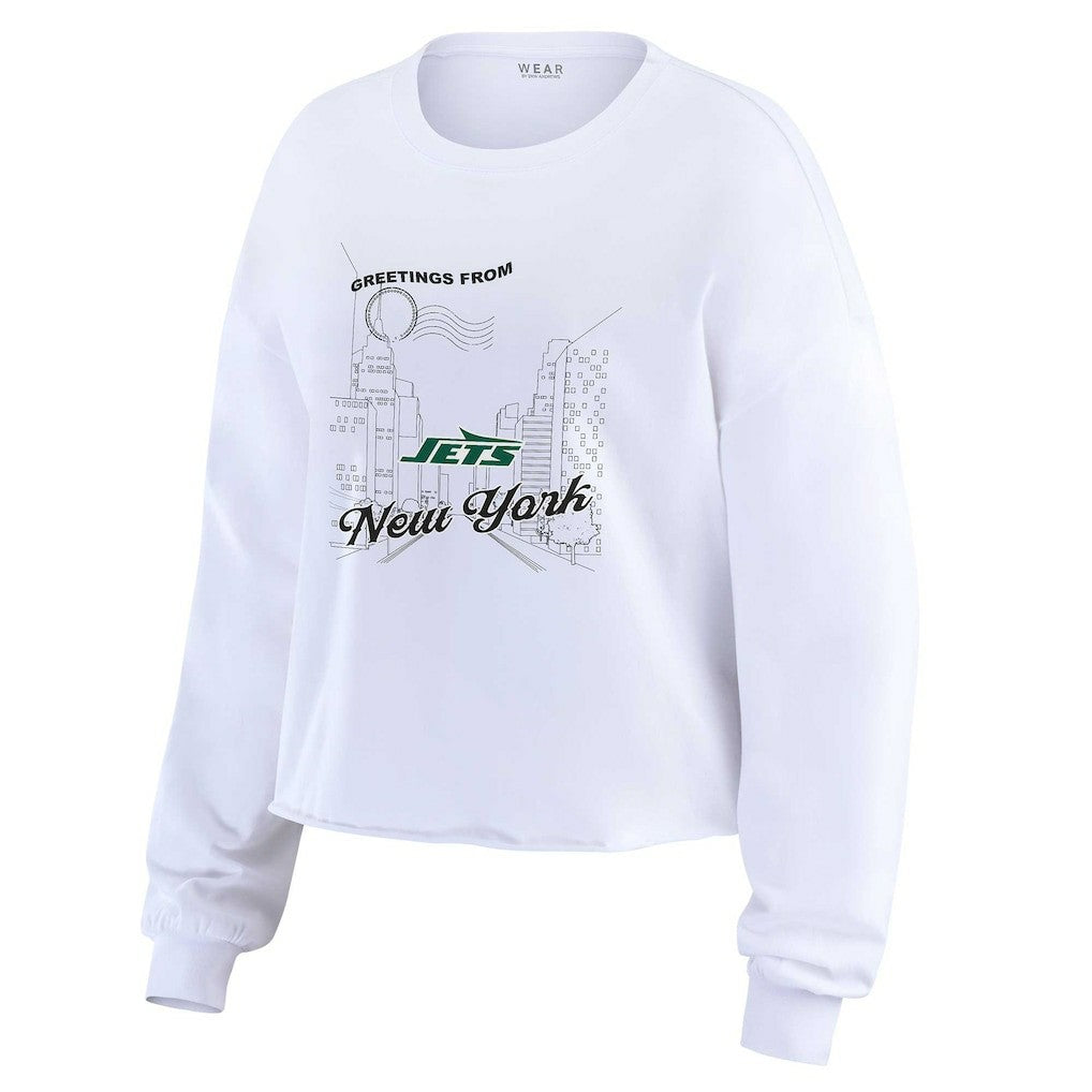 New York Jets  WEAR by Erin Andrews Women's Postcard Cropped Long Sleeve Top