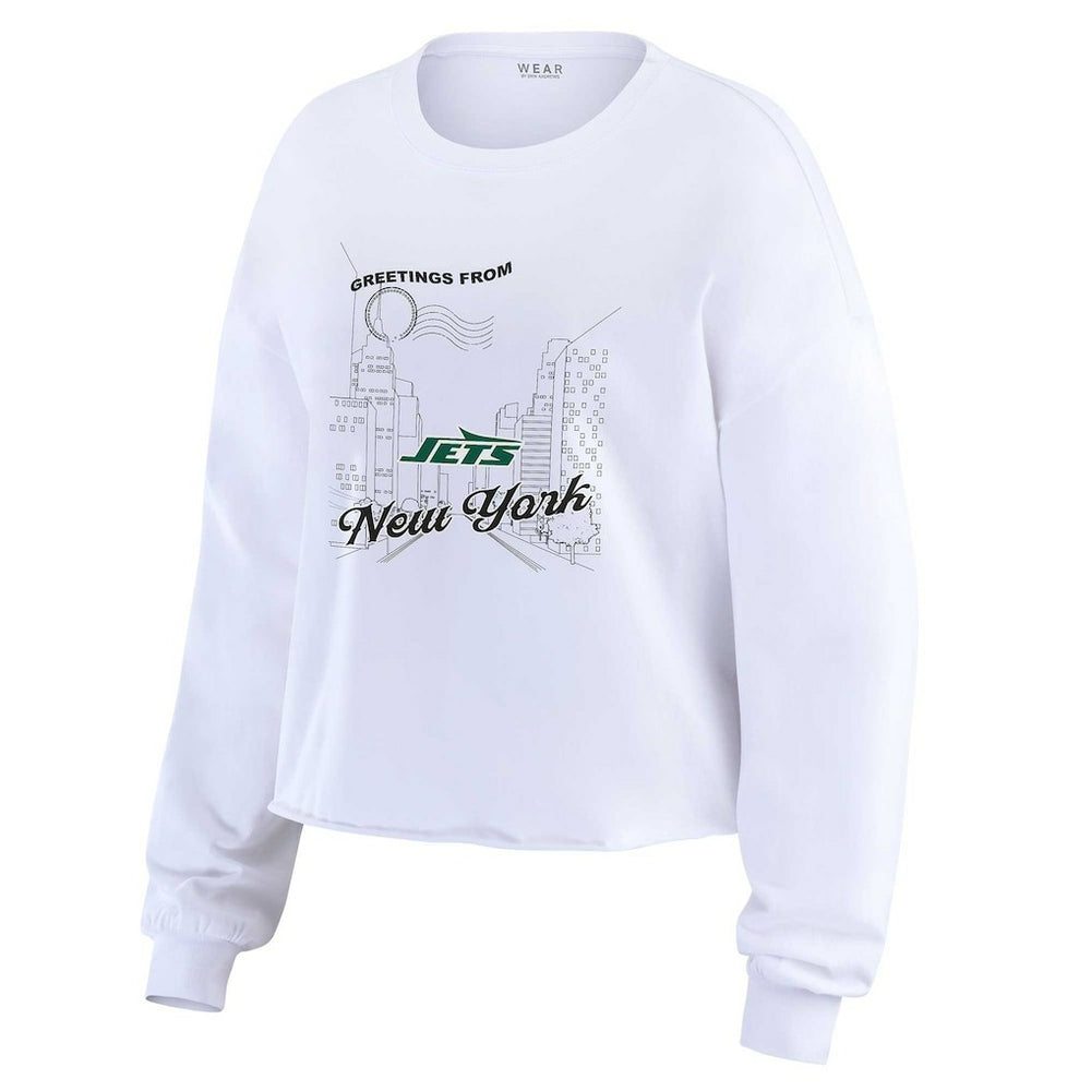 New York Jets  WEAR by Erin Andrews Women's Postcard Cropped Long Sleeve Top