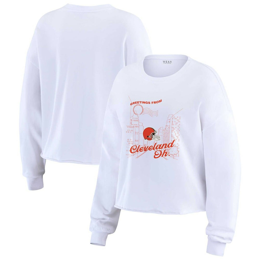 Cleveland Browns  WEAR by Erin Andrews Women's Postcard Cropped Long Sleeve Top