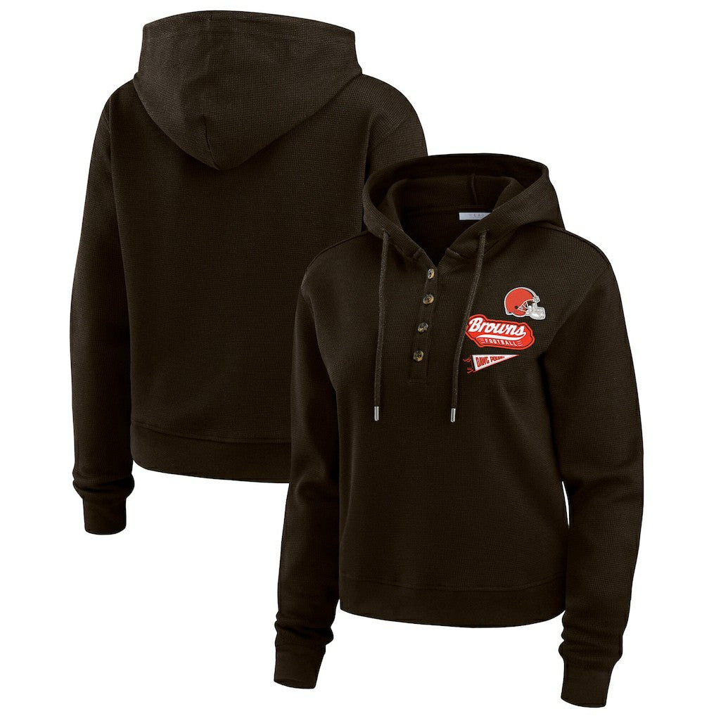 Cleveland Browns  WEAR by Erin Andrews Women's Waffle-Knit Pullover Hoodie